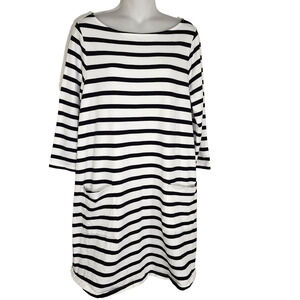The Nines By Hatch M Striped Luxe Cotton Coastal Shift Dress Boat Neck Nautical